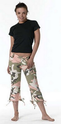 Womens Camo Capris Subdued ink Camouflage Capri Pants