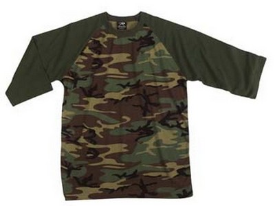 Camouflage T-Shirts Woodland Camo  3/4 Sleeve Shirt