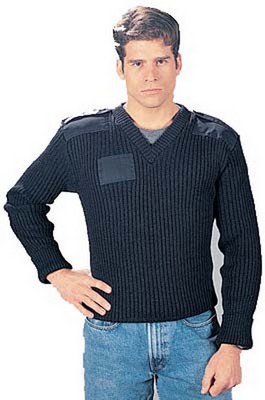 Wool Military Sweaterx - Navy Blue V-Neck Sweaters