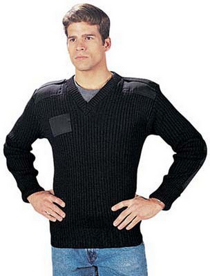 Wool Military Sweaters - Black V-Neck Sweaters Sizes 50,52