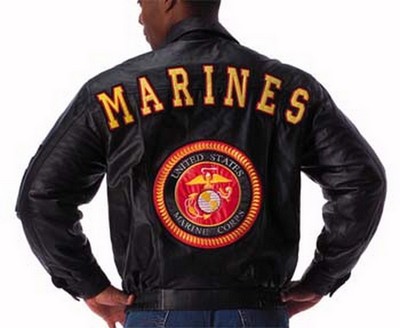 Marine Logo Jacket Black Leather Marines Jacket