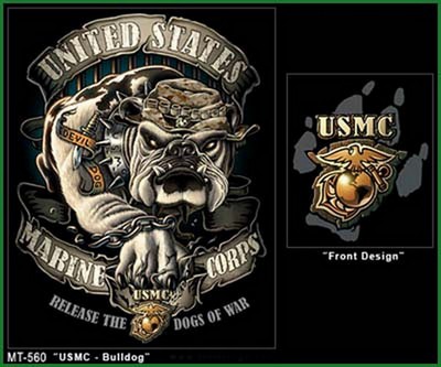Military T-Shirts Black Ink USMC Bullog Shirt 2XL