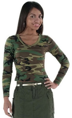 Womens Camouflage  Shirts V-Neck oLng Sleeve Camo Tee
