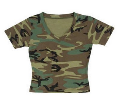 Womens Camouflage  Shirts V-Neck Camo Tee